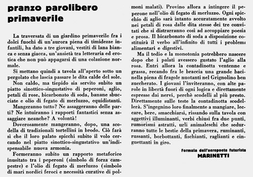 Pranzo parolibero futurista, F. T. Marinetti e Fillia (1932)